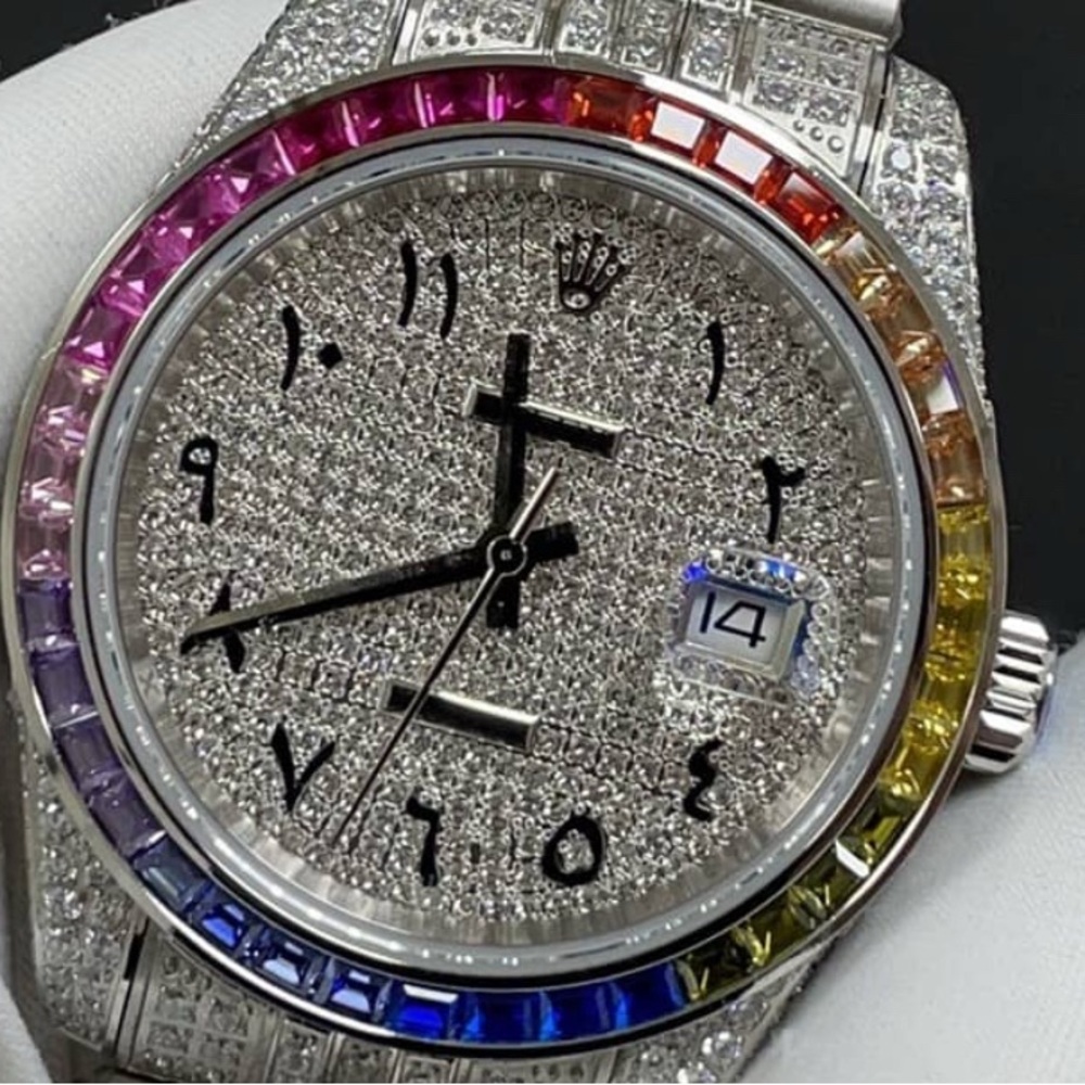 Luxury Silver Watch with Multicolor Gem Bezel